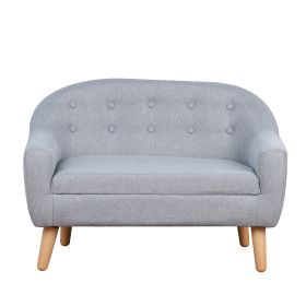Kids Sofa Gray 2-Seat Comfortable Linen Fabric Wooden Frame Child Couch for Ages 3-6 Playroom Furniture
