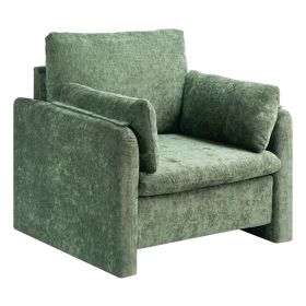 Green Accent Chair, Modern Upholstered Accent Chair with Armrests, Cloth Arm Chairs with Thick Cushion and Arched Backrest