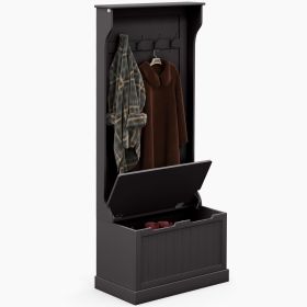 Entryway 3-In-1 Entryway Hall Tree with Storage Bench, Coat Rack with Four Hooks, and Shoe Storage, Black