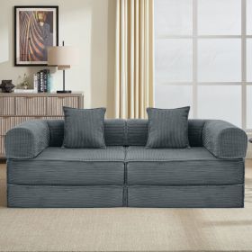 78" Convertible Sleeper Sofa Bed, Modular Corduroy Couch with 2 Pillows, Compressed Floor Sofa for Living Room, Bedroom (Grey)