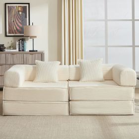 78" Convertible Sleeper Sofa Bed, Modular Corduroy Couch with 2 Pillows, Compressed Floor Sofa for Living Room, Bedroom (Beige)