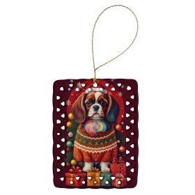 English Toy Spaniel Holiday Christmas Porcelain Ornament Christmas Tree Hanging Decorations for Home Christmas Holiday, Rectangle, Gift, Multicol