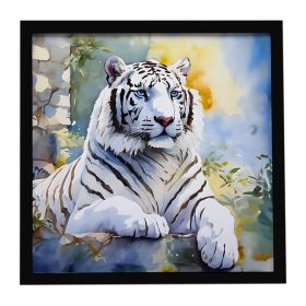 White Tiger Framed Metal Print Bathroom, Kitchen, Office, Home Decor Wall Art Ready to Hang, Square, 8X8