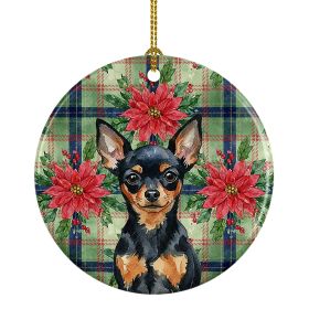 Black and Tan Russian Toy Christmas PoinsettIas Ceramic Ornament Christmas Tree Hanging Decorations for Home Christmas Holiday, Party, Gift, 3 in