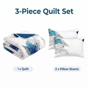 3-Piece Blue Feather Quilted Bedspread Set For King And California King (Option: King)