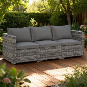 3 Pieces Patio Sectional Sofa Set PE Rattan Modular Couch Furniture Set with Soft Cushions Slip Foot Pads Accommodates Up To 400 Lbs (Main Material: PE Rattan+Iron, Main Color: Grey)