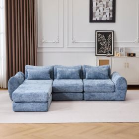 Foldable Wave Star Modular Sofa, Chenille Fabric for Living Room & Bedroom, Instant Expansion Comfortable Creative Furniture with 1 Middle Seat (Main Material: Fabric, Main Color: Blue)