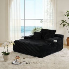 NEW Convertible Chaise Lounge Chair Plush with Wide Armrest & Throw Pillows, Cozy Boneless Sleeper Sofa Bed Armchair, with cup holder,for Living (Main Material: Fabric, Main Color: Black)