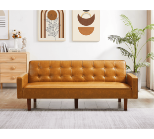 PU Leather Sofa Furniture Adjustable backrest Easily Assembles Loveseat (Color: Brown)